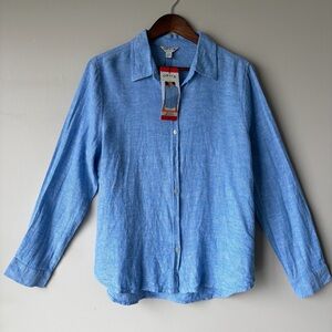 Orvis NWT Linen Blend Blue Button Front Top Women’s Medium